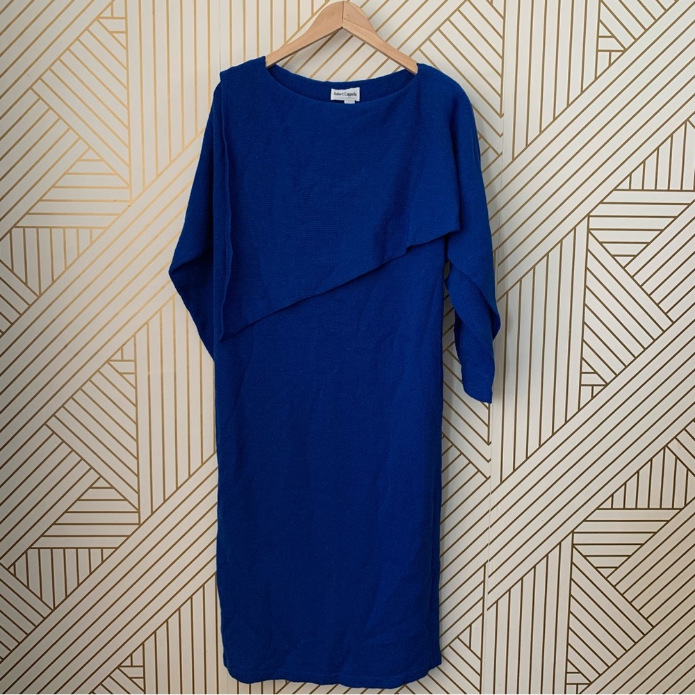 Vintage Robert Cappello Asymmetrical Long Sleeve Sweater Dress knit blue L